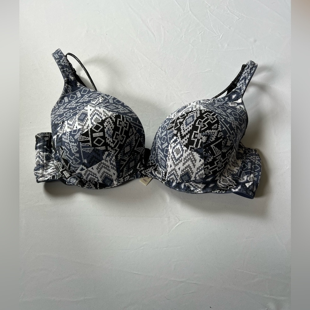 Cacique blue and‎ grey Aztec print plunge bra